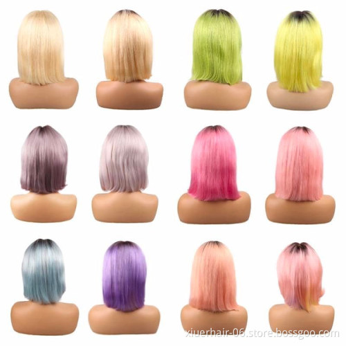 Wholesale Peruvian Cheap Price Hd Lace 8Inch Water Wave Blonde 613 Colored Human Hair Lace Front Short Bob Wig